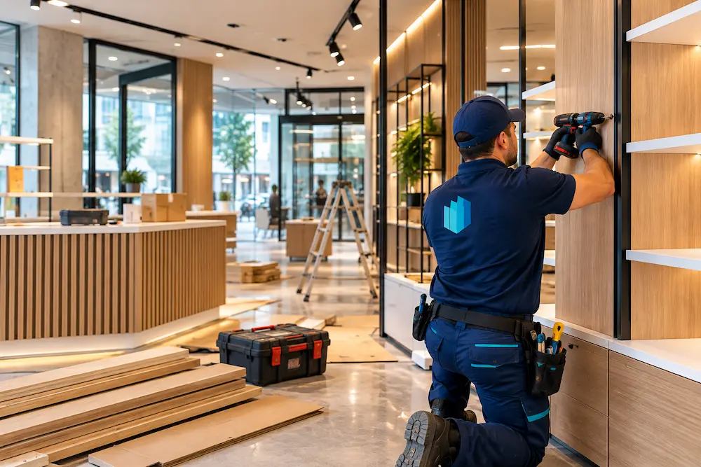 Profesional de SCALA realizando trabajos de remodelación en un local comercial.